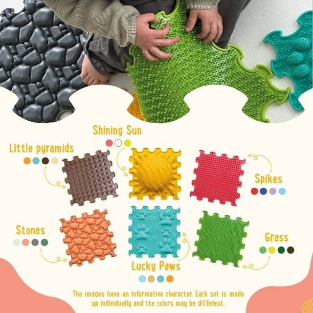 Covoras ortopedic, senzorial, set puzzle, 6 piese cu diferite texturi, Sunshine Garden [7]