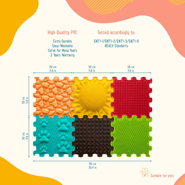 Covoras ortopedic, senzorial, set puzzle, 6 piese cu diferite texturi, Sunshine Garden [10]