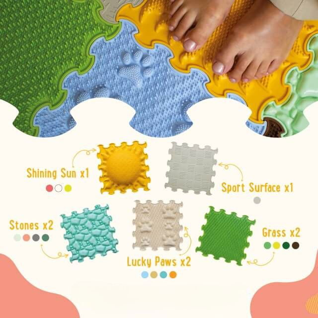 Covoras ortopedic, senzorial, set puzzle, 8 piese cu diferite texturi, Marco Polo [9]