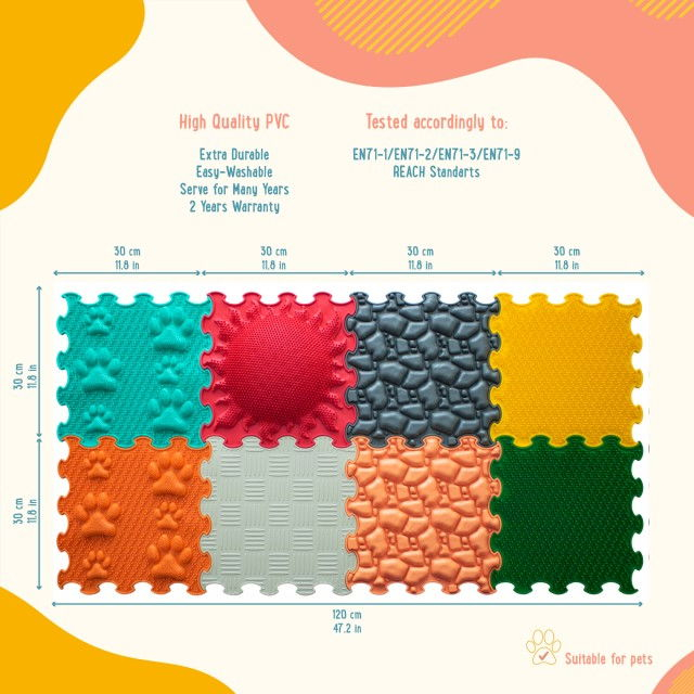 Covoras ortopedic, senzorial, set puzzle, 8 piese cu diferite texturi, Marco Polo [7]