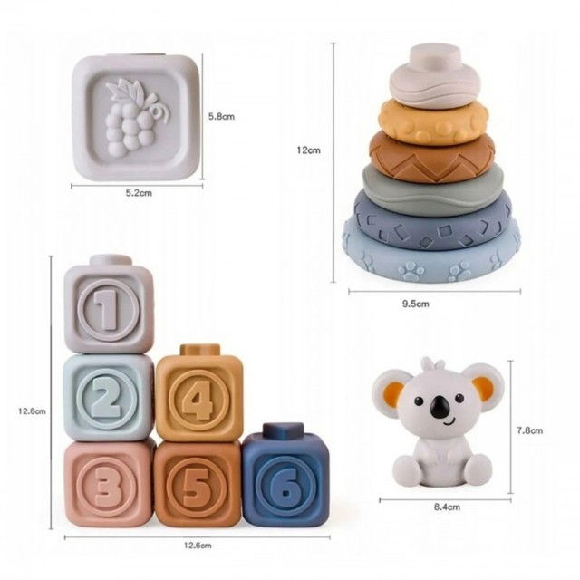 Jucarii cuburi de construit 3D din silicon pentru bebelusi, 13 cuburi si discuri conectabile, Empria [16]