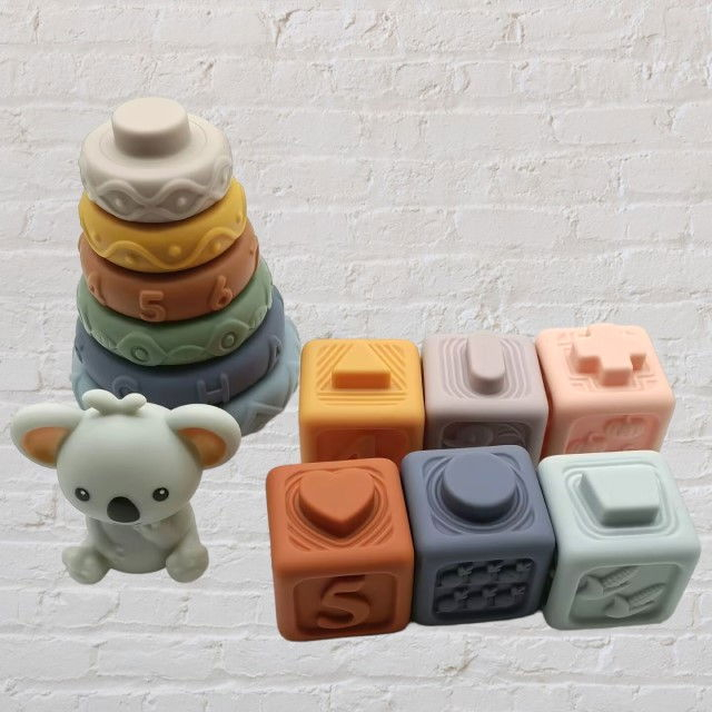 Jucarii cuburi de construit 3D din silicon pentru bebelusi, 13 cuburi si discuri conectabile, Empria [13]