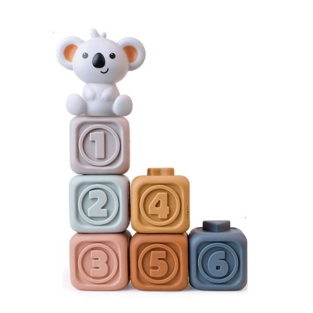 Jucarii cuburi de construit 3D din silicon pentru bebelusi, 13 cuburi si discuri conectabile, Empria [10]