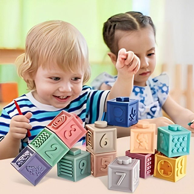 Set 12 cuburi de construit din silicon, jucarie educationala colorata, Empria, Cifre si Forme [16]