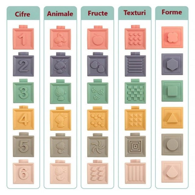 Set 12 cuburi de construit din silicon, jucarie educationala colorata, Empria, Cifre si Forme [17]