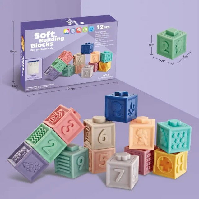Set 12 cuburi de construit din silicon, jucarie educationala colorata, Empria, Cifre si Forme [10]
