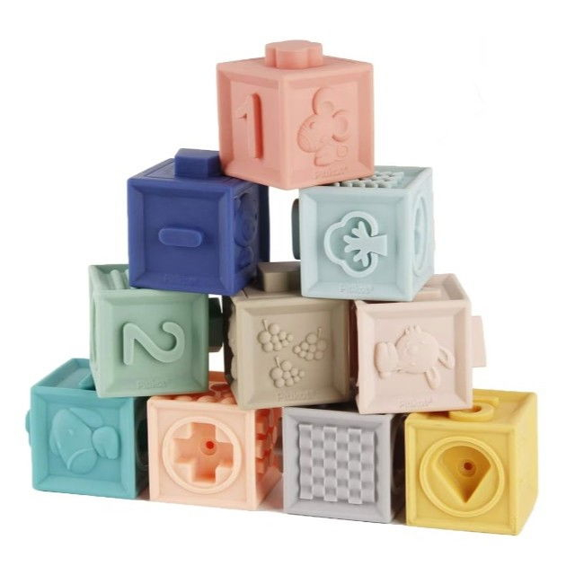 Set 12 cuburi de construit din silicon, jucarie educationala colorata, Empria, Cifre si Forme [7]