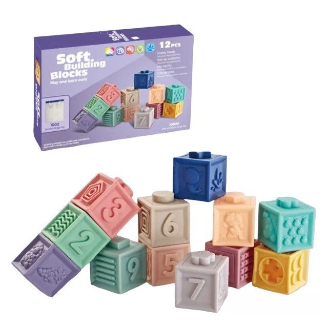 Set 12 cuburi de construit din silicon, jucarie educationala colorata, Empria, Cifre si Forme [5]