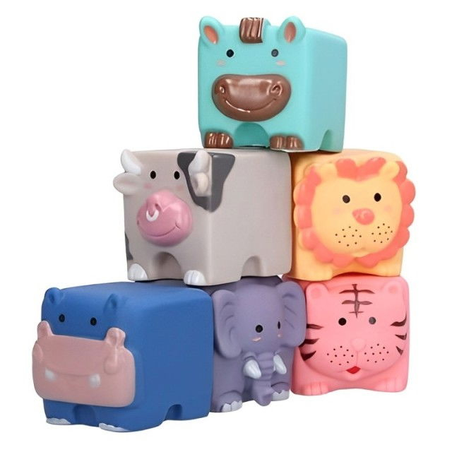 Set 6 cuburi de construit din silicon, jucarie educationala colorata, Empria, animale [4]