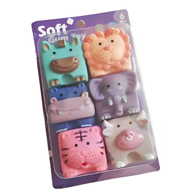 Set 6 cuburi de construit din silicon, jucarie educationala colorata, Empria, animale [12]