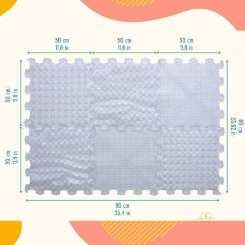 Covoras ortopedic, senzorial, set puzzle, 6 piese cu diferite texturi, ICE Relaxing Massage, transparent [11]