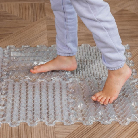 Covoras ortopedic, senzorial, set puzzle, 6 piese cu diferite texturi, ICE Relaxing Massage, transparent [3]