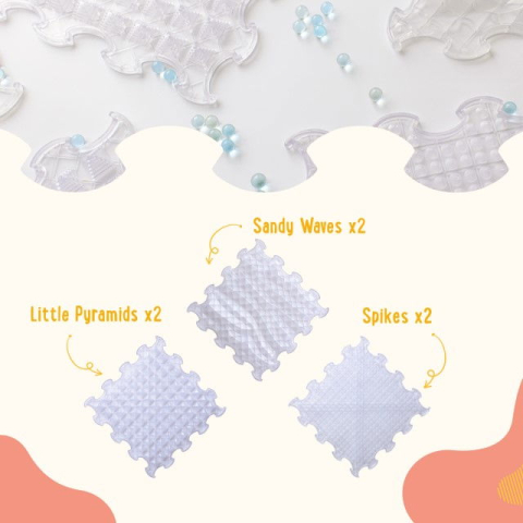 Covoras ortopedic, senzorial, set puzzle, 6 piese cu diferite texturi, ICE Relaxing Massage, transparent [8]