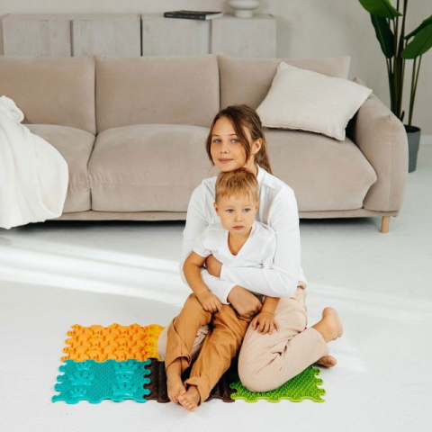 Covoras ortopedic, senzorial, set puzzle, 6 piese cu diferite texturi, Sunshine Garden [5]