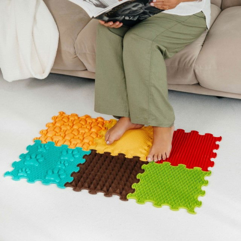 Jucarii senzoriale - Covoras ortopedic, senzorial, set puzzle, 6 piese cu diferite texturi, Sunshine Garden