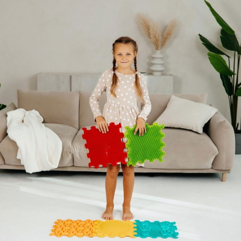 Covoras ortopedic, senzorial, set puzzle, 6 piese cu diferite texturi, Sunshine Garden [3]