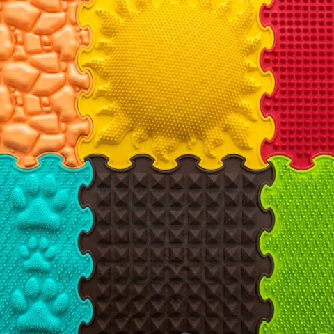 Covoras ortopedic, senzorial, set puzzle, 6 piese cu diferite texturi, Sunshine Garden [10]