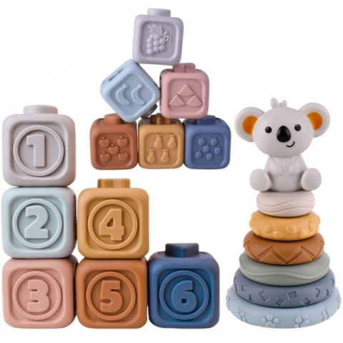 Jucarii cuburi de construit 3D din silicon pentru bebelusi, 13 cuburi si discuri conectabile, Empria [4]