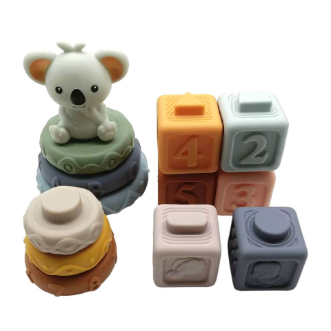 Jucarii cuburi de construit 3D din silicon pentru bebelusi, 13 cuburi si discuri conectabile, Empria [14]