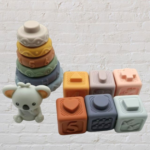 Jucarii cuburi de construit 3D din silicon pentru bebelusi, 13 cuburi si discuri conectabile, Empria [12]