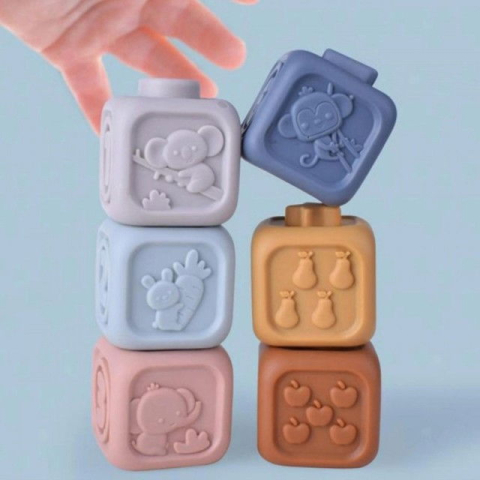 Jucarii cuburi de construit 3D din silicon pentru bebelusi, 13 cuburi si discuri conectabile, Empria [2]