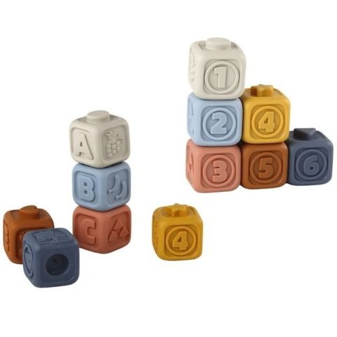 Jucarii cuburi de construit 3D din silicon pentru bebelusi, 13 cuburi si discuri conectabile, Empria [8]