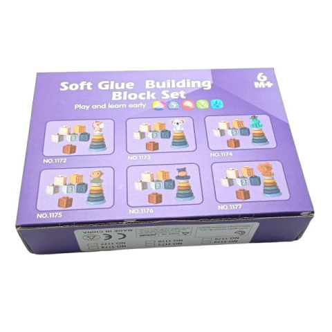 Jucarii cuburi de construit 3D din silicon pentru bebelusi, 13 cuburi si discuri conectabile, Empria [7]