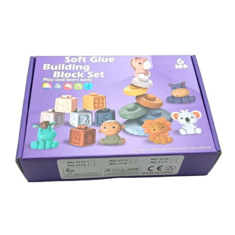 Jucarii cuburi de construit 3D din silicon pentru bebelusi, 13 cuburi si discuri conectabile, Empria [6]