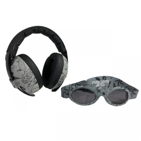 Pachet Combo, Casti Antifonice Banz bebe + Ochelari de Soare Protectie UV, 3 - 36 luni, Grafiti [9]