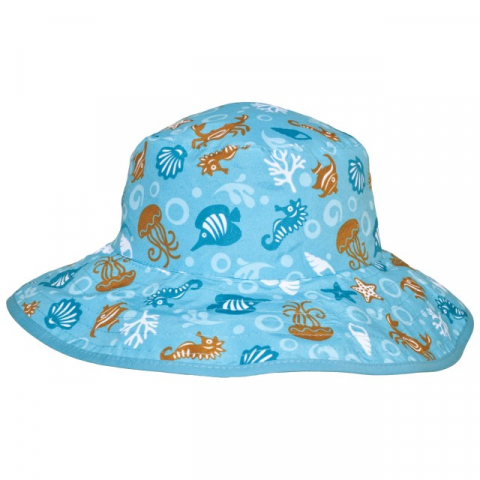 Palarii de soare copii - Palarie bebelusi reversibila pentru protectie solara UPF50+, Aqua Sea, 0-2 ani