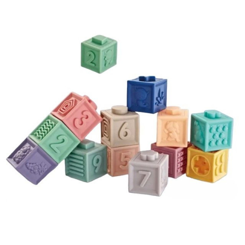 Jucarii senzoriale - Set 12 cuburi de construit din silicon, jucarie educationala colorata, Empria, Cifre si Forme