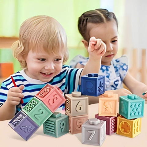 Set 12 cuburi de construit din silicon, jucarie educationala colorata, Empria, Cifre si Forme [15]