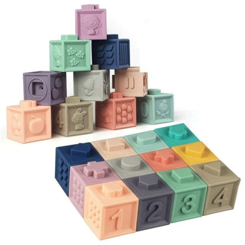 Set 12 cuburi de construit din silicon, jucarie educationala colorata, Empria, Cifre si Forme [10]