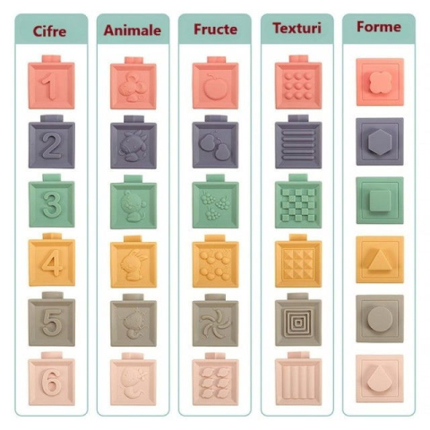 Set 12 cuburi de construit din silicon, jucarie educationala colorata, Empria, Cifre si Forme [16]