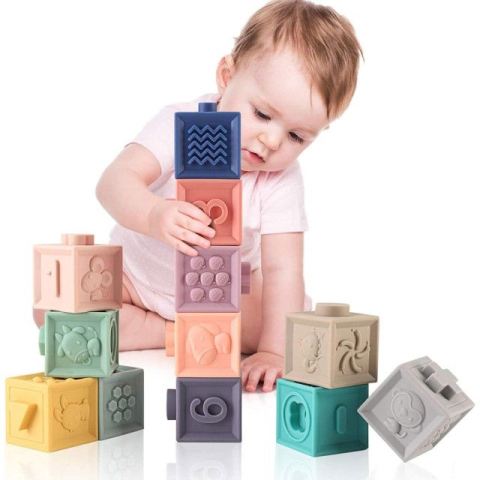 Set 12 cuburi de construit din silicon, jucarie educationala colorata, Empria, Cifre si Forme [2]