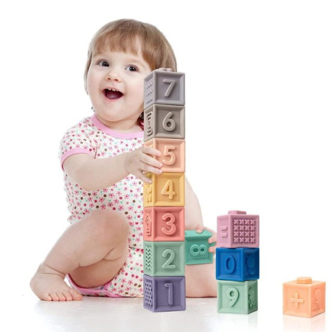 Set 12 cuburi de construit din silicon, jucarie educationala colorata, Empria, Cifre si Forme [13]