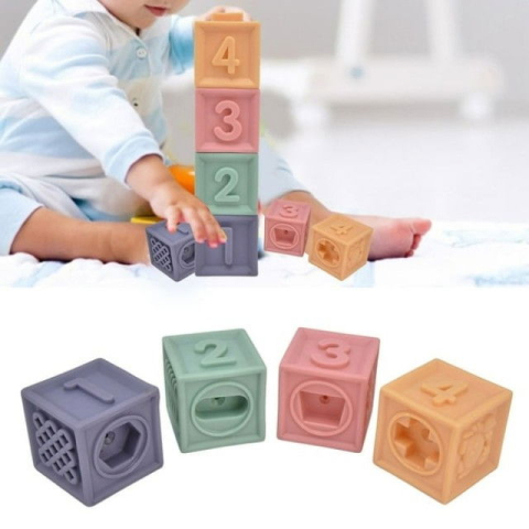 Set 4 cuburi de construit pentru copii, jucarie educationala colorata, Empria, cifre si forme [2]