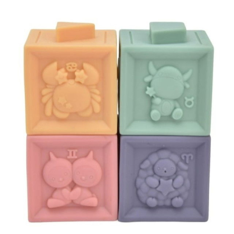 Jucarii senzoriale - Set 4 cuburi de construit pentru copii, jucarie educationala colorata, Empria, cifre si forme