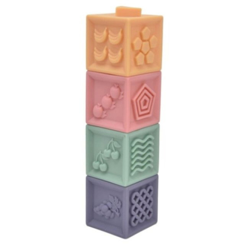 Jucarii senzoriale - Set 4 cuburi de construit pentru copii, jucarie educationala colorata, Empria, cifre si forme