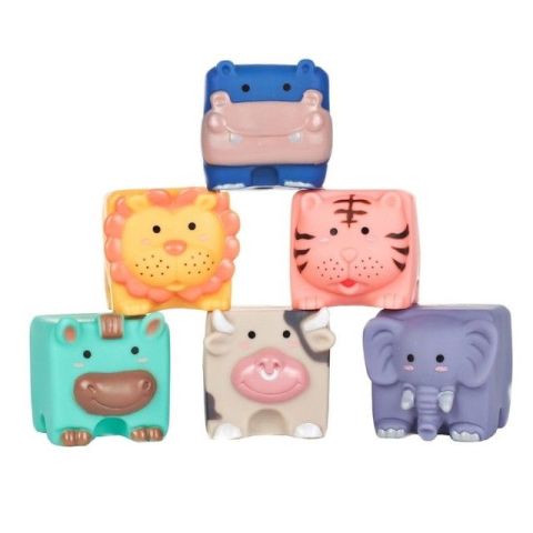 Set 6 cuburi de construit din silicon, jucarie educationala colorata, Empria, animale [12]