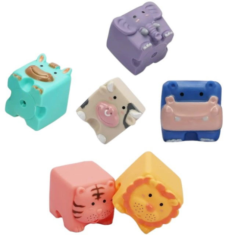 Set 6 cuburi de construit din silicon, jucarie educationala colorata, Empria, animale [7]
