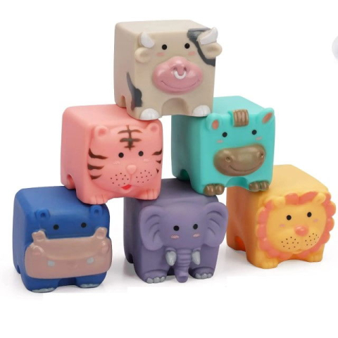 Set 6 cuburi de construit din silicon, jucarie educationala colorata, Empria, animale [2]