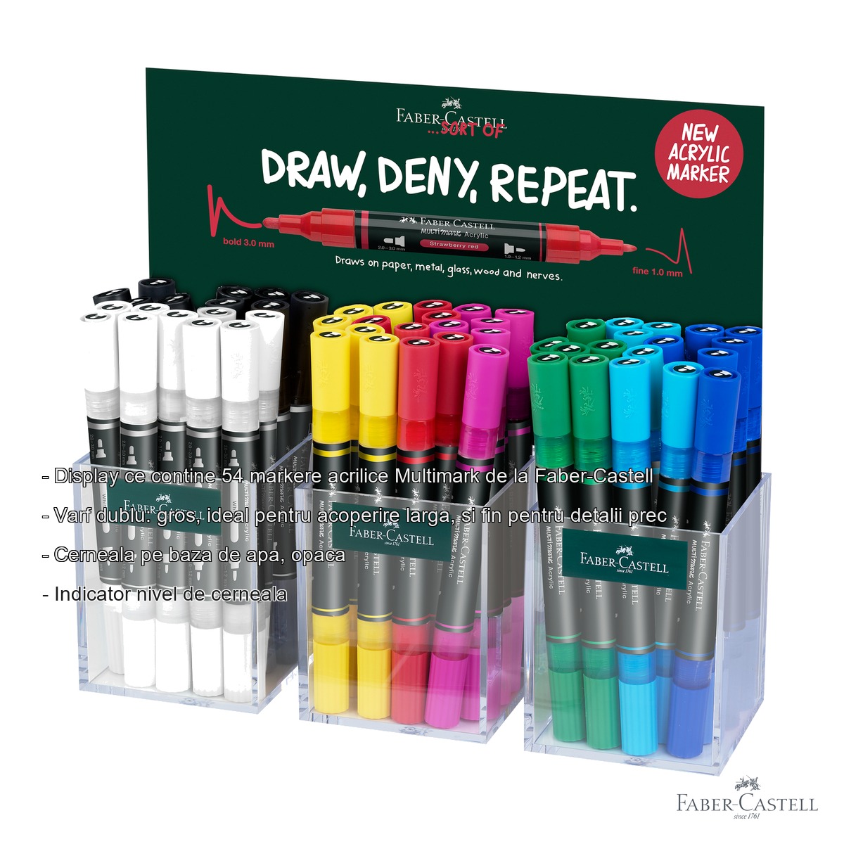 Display 54 markere acrilice Faber-Castell Multimark, varf dublu, pentru suprafete multiple [2]