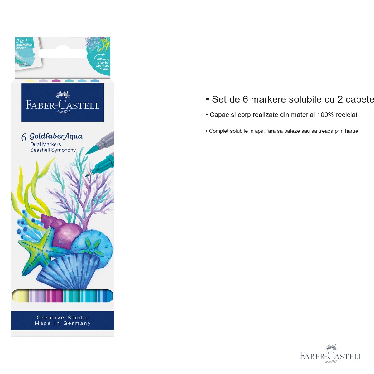 Set 6 markere solubile cu 2 capete Faber-Castell Goldfaber, colectia Tropical, pentru pictura si desen artistic [3]