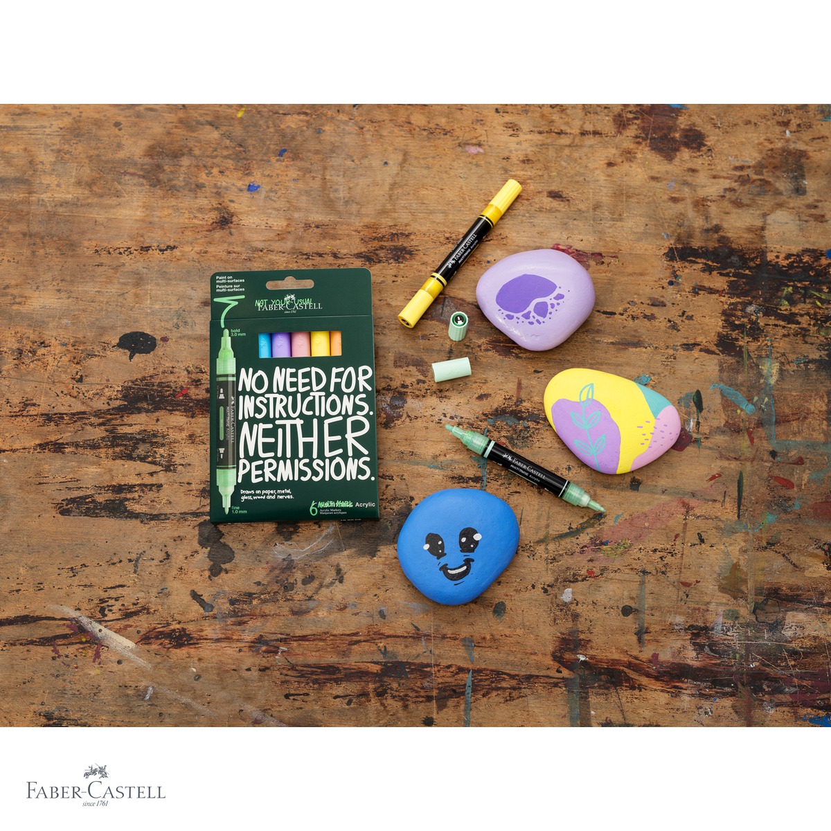 Set 6 markere acrilice Faber-Castell Multimark, culori pastel, varf dublu, pentru suprafete multiple [4]