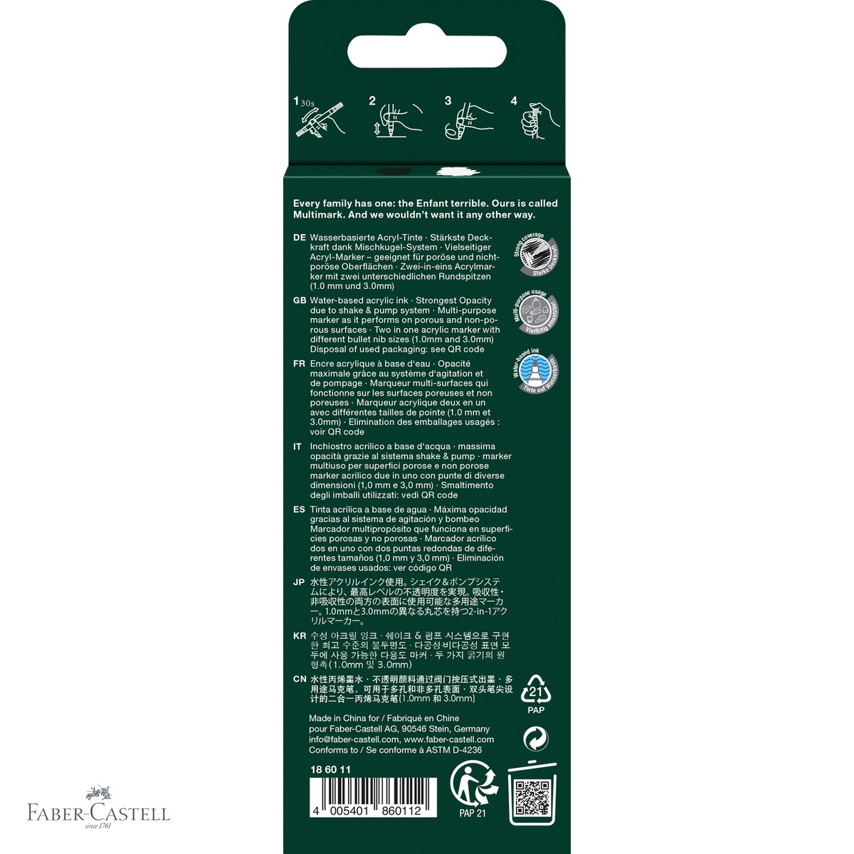 Set 2 markere acrilice Faber-Castell Multimark alb si negru, varf dublu, pentru suprafete multiple [4]