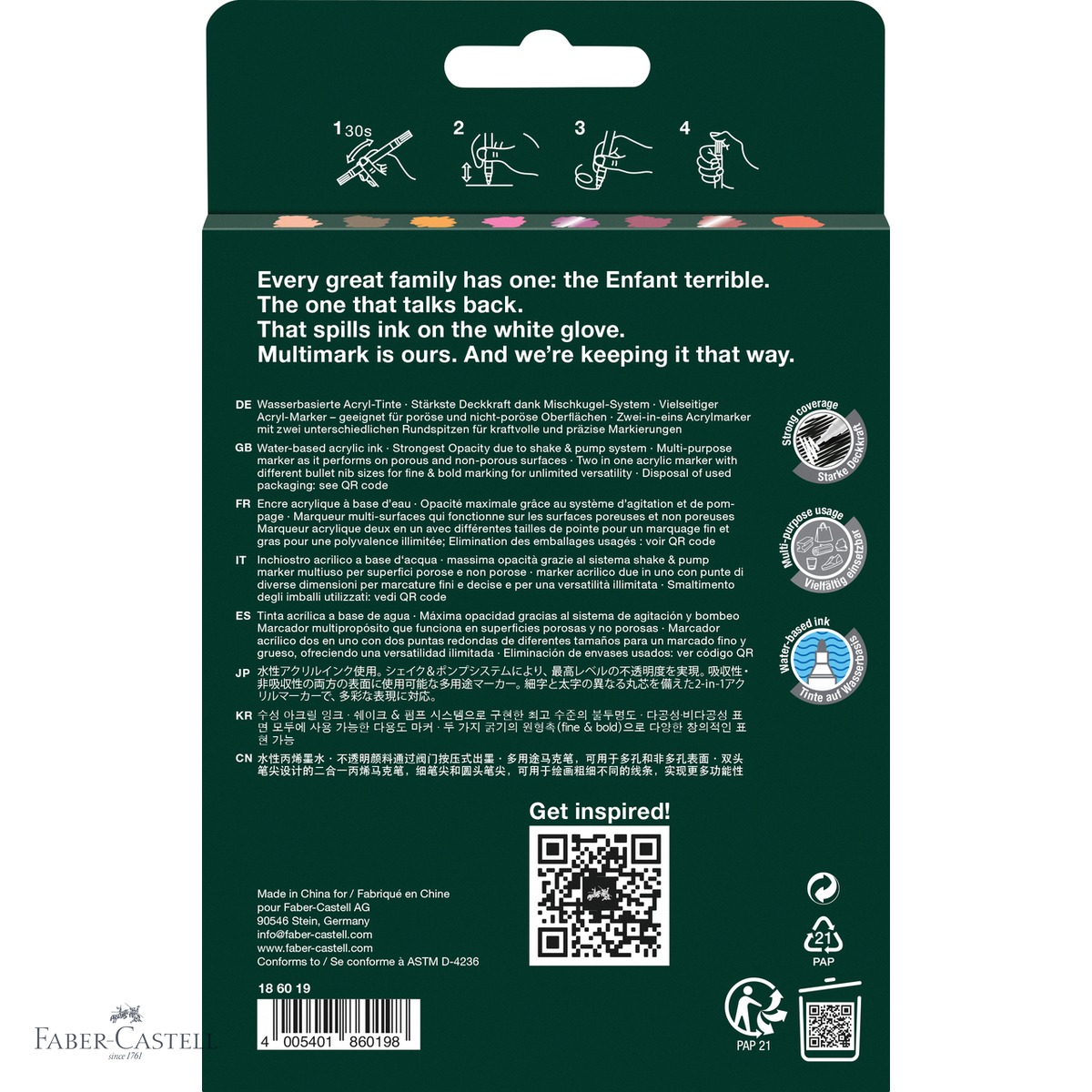 Set 8 markere acrilice Faber-Castell Multimark, tonuri calde, varf dublu, pentru arte si mestesuguri [4]