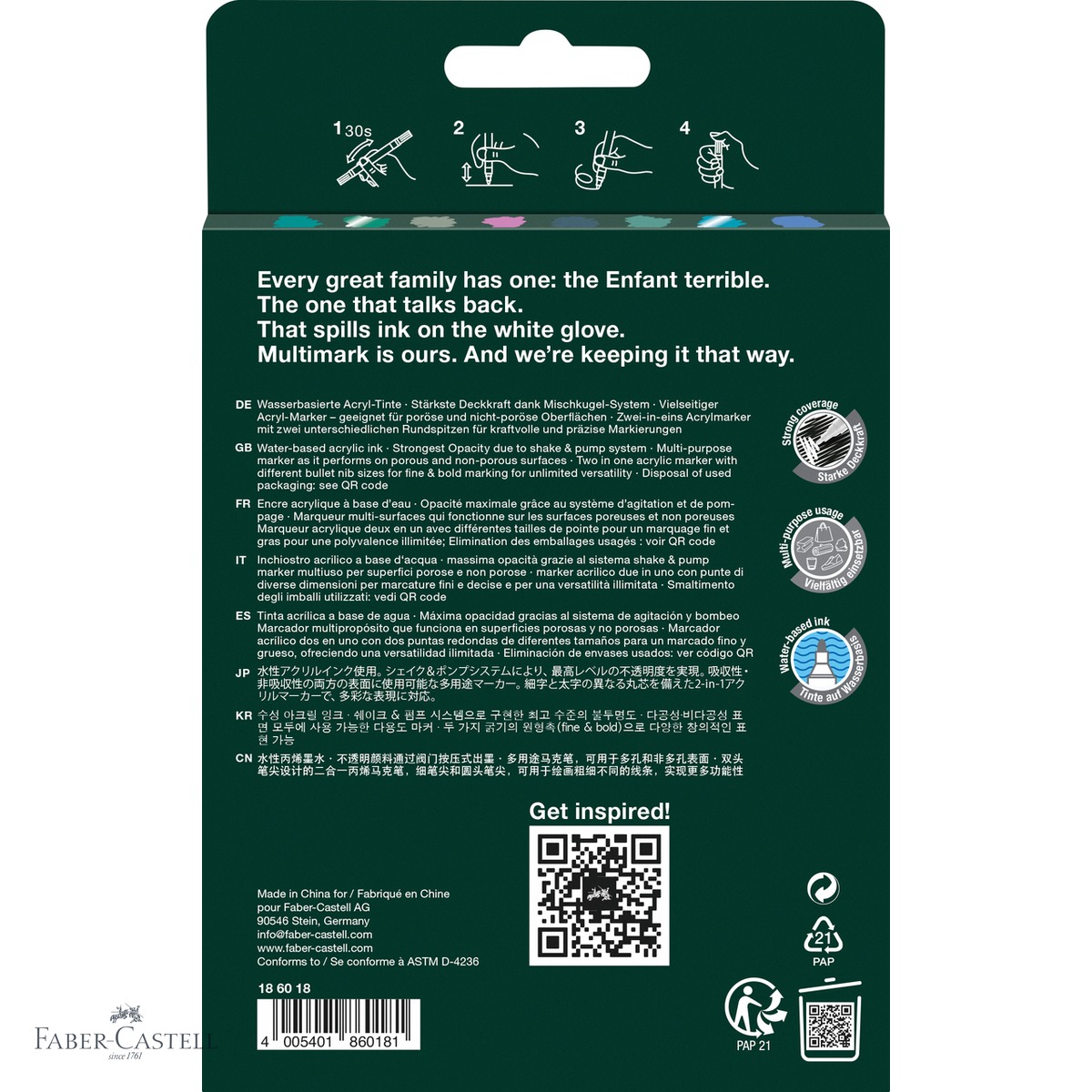 Set 8 markere acrilice Faber-Castell Multimark, tonuri reci, varf dublu, pentru suprafete multiple [4]