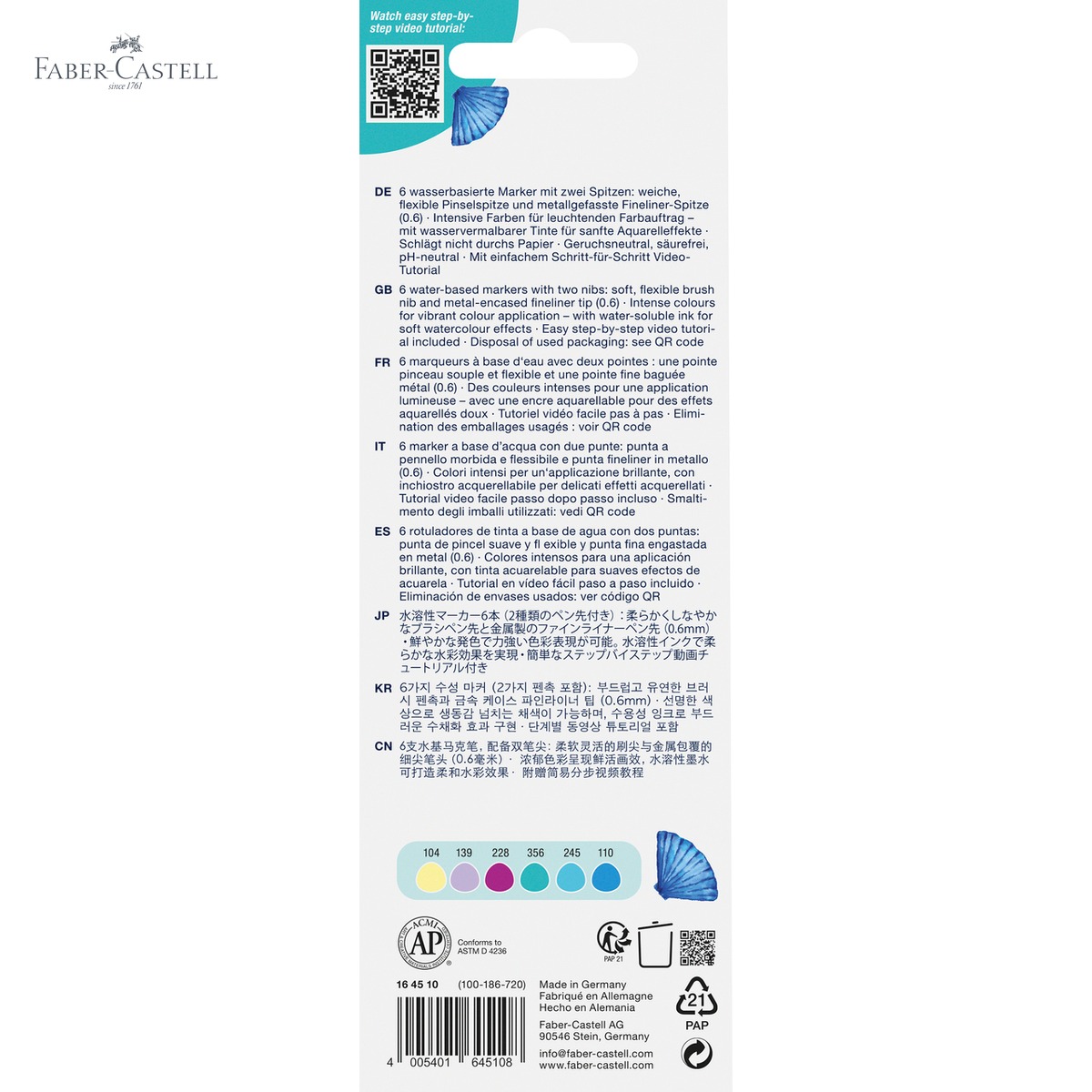 Set 6 markere solubile cu 2 capete Faber-Castell Goldfaber, colectia Tropical, pentru pictura si desen artistic [5]