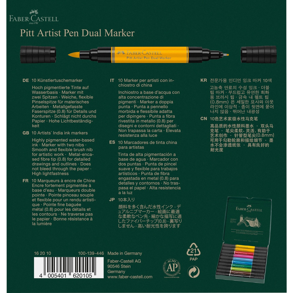 Set 10 markere duale Faber-Castell Pitt Artist Pen, varf pensula si liner 0.8, pentru desen si ilustratie [5]